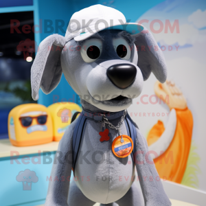 Gray Dog mascot costume character dressed with a Swimwear and Caps