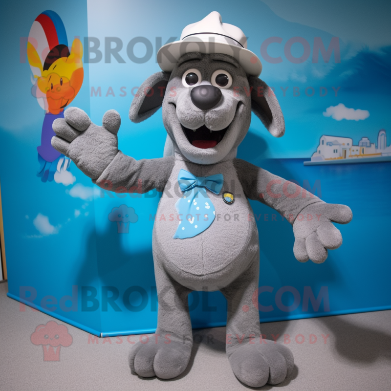 Gray Dog mascot costume character dressed with a Swimwear and Caps Gray Dog mascot costume character dressed with a Swimwear and Caps