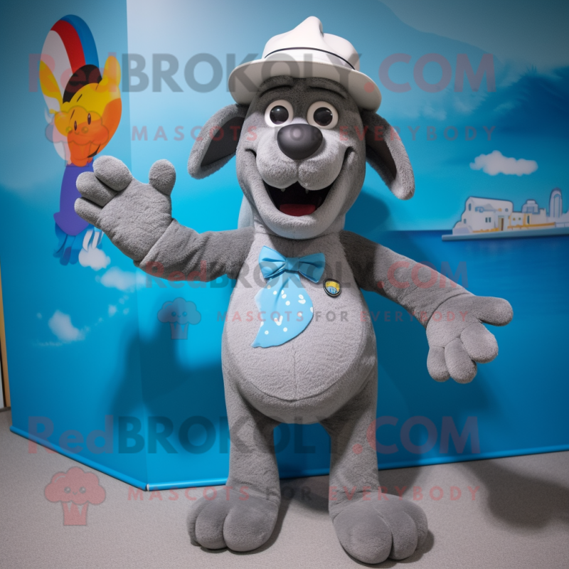 Gray Dog mascot costume character dressed with a Swimwear and Caps