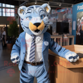 Blue Saber-Toothed Tiger mascot costume character dressed with a Oxford Shirt and Ties