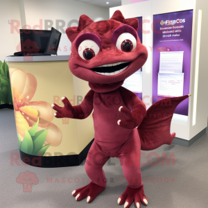 Maroon Geckos mascot costume character dressed with a Wrap Skirt and Hair clips