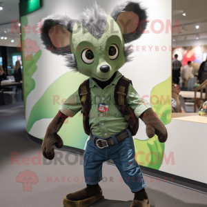 Green Aye-Aye mascot costume character dressed with a Jeans and Belts