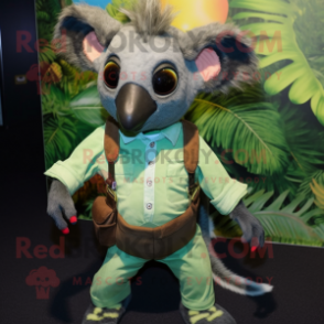 Green Aye-Aye mascot costume character dressed with a Jeans and Belts