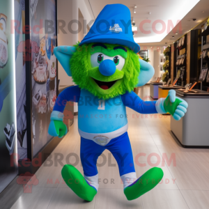 Blue Leprechaun Hat mascot costume character dressed with a Running Shorts and Hairpins