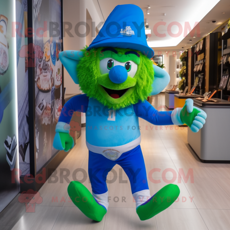 Blue Leprechaun Hat mascot costume character dressed with a Running Shorts and Hairpins Blue Leprechaun Hat mascot costume character dressed with a Running Shorts and Hairpins