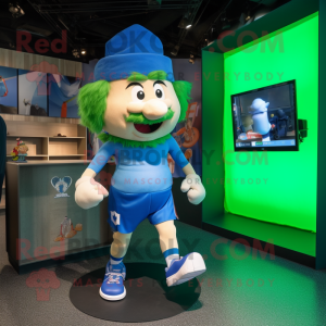 Blue Leprechaun Hat mascot costume character dressed with a Running Shorts and Hairpins