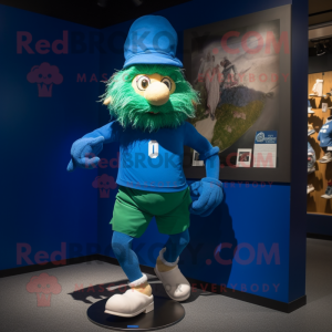 Blue Leprechaun Hat mascot costume character dressed with a Running Shorts and Hairpins