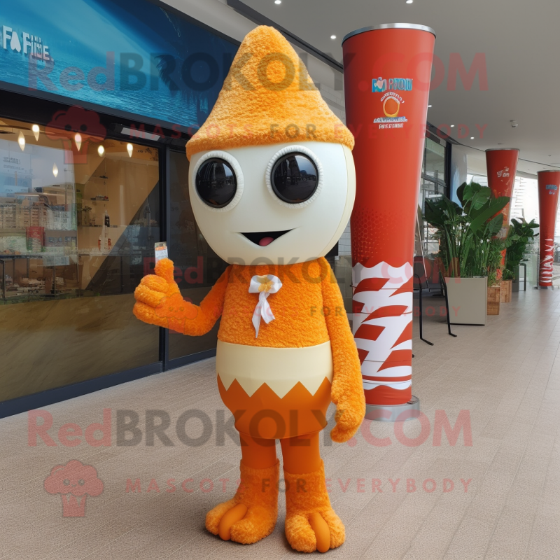 Rust Pop Corn mascot costume character dressed with a Swimwear and Scarves