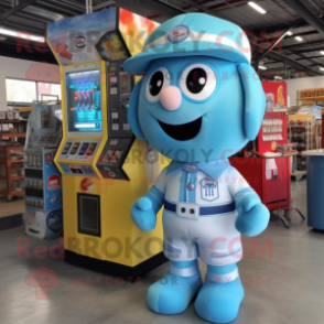 Sky Blue Gumball Machine mascot costume character dressed with a Cargo Shorts and Anklets