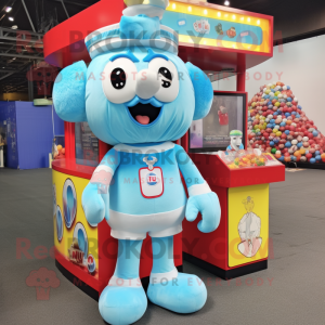 Sky Blue Gumball Machine mascot costume character dressed with a Cargo Shorts and Anklets