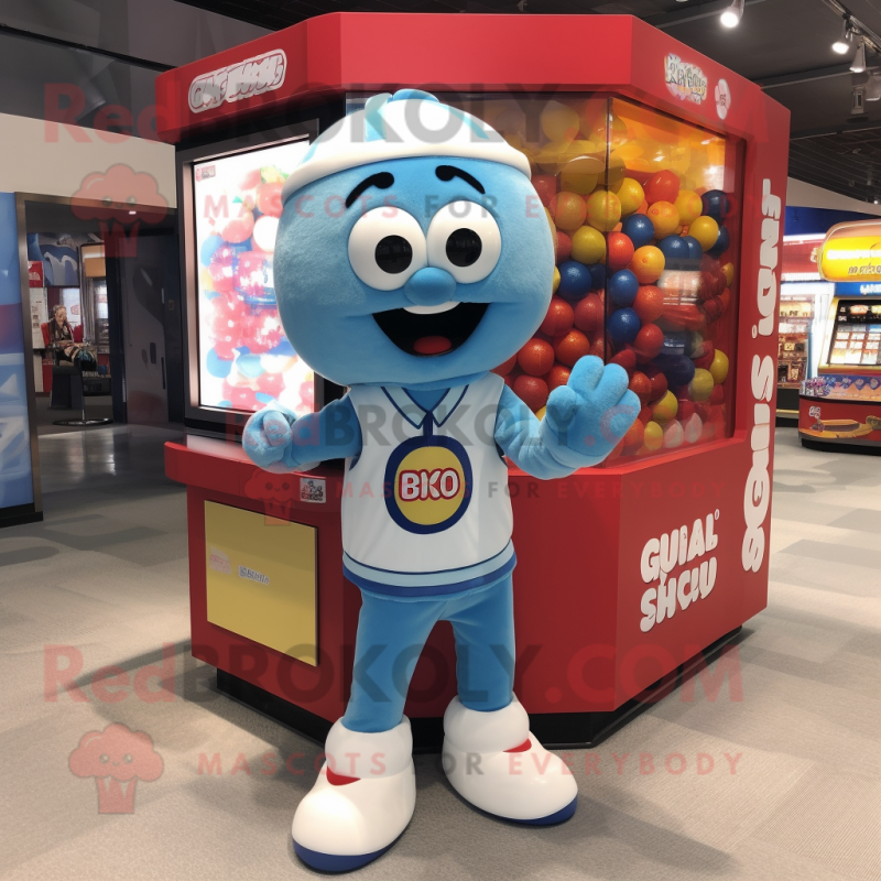 Sky Blue Gumball Machine mascot costume character dressed with a Cargo Shorts and Anklets