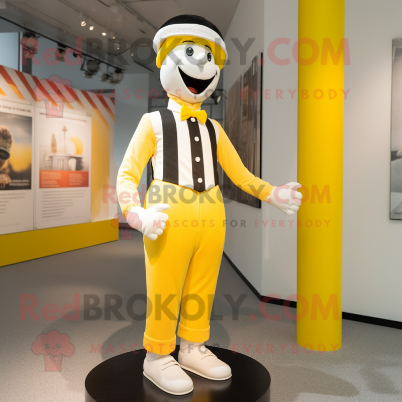 Yellow Mime mascot costume character dressed with a Waistcoat and Caps