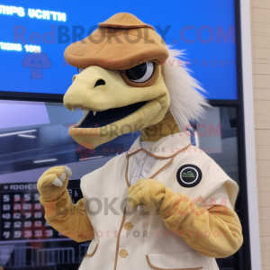 Cream Utahraptor mascot costume character dressed with a Pencil Skirt and Digital watches