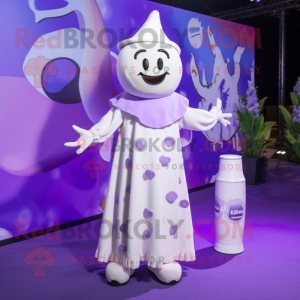 Lavender Bottle Of Milk mascot costume character dressed with a Playsuit and Scarves