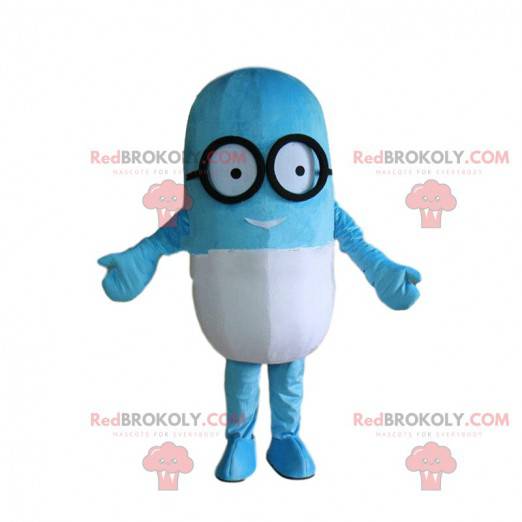 Pill mascot with glasses, giant drug costume - Redbrokoly.com
