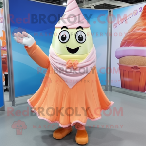 Peach Ice Cream Cone mascot costume character dressed with a Pleated Skirt and Scarf clips