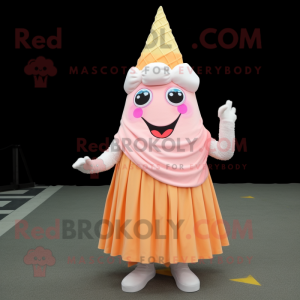 Peach Ice Cream Cone mascot costume character dressed with a Pleated Skirt and Scarf clips