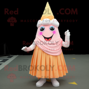 Peach Ice Cream Cone mascot costume character dressed with a Pleated Skirt and Scarf clips