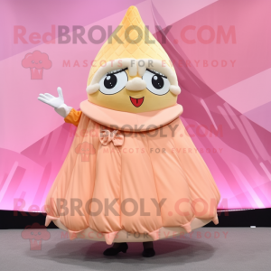 Peach Ice Cream Cone mascot costume character dressed with a Pleated Skirt and Scarf clips