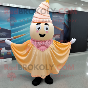 Peach Ice Cream Cone mascot costume character dressed with a Pleated Skirt and Scarf clips