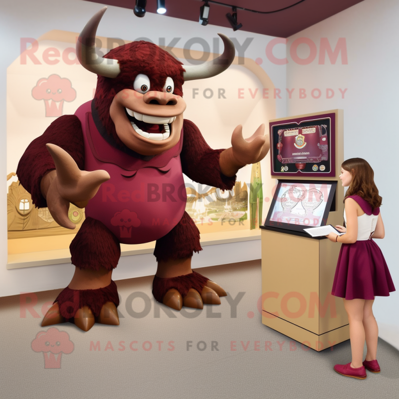 Maroon Minotaur mascot costume character dressed with a Pencil Skirt and Watches