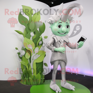 Silver Beanstalk mascot costume character dressed with a A-Line Dress and Digital watches