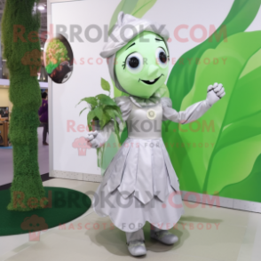 Silver Beanstalk mascot costume character dressed with a A-Line Dress and Digital watches