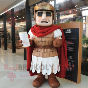 Brown Roman Soldier mascot costume character dressed with a Wedding Dress and Reading glasses