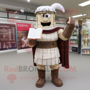 Brown Roman Soldier mascot costume character dressed with a Wedding Dress and Reading glasses