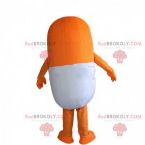 Mascotte de pilule orange et blanche, costume de médicament