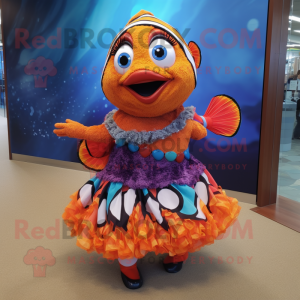 nan Clown Fish mascot costume character dressed with a Wrap Skirt and Bracelets