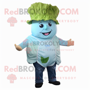 Cyan Corned Beef And Cabbage mascot costume character dressed with a Mom Jeans and Hat pins