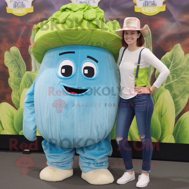 Cyan Corned Beef And Cabbage mascot costume character dressed with a Mom Jeans and Hat pins