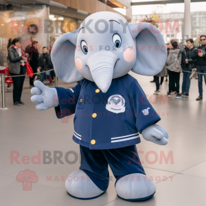 Navy Elephant mascot costume character dressed with a Sweatshirt and Coin purses