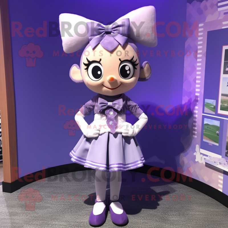 Lavender Alliance mascot costume character dressed with a Blouse and Bow ties Lavender Alliance mascot costume character dressed with a Blouse and Bow ties
