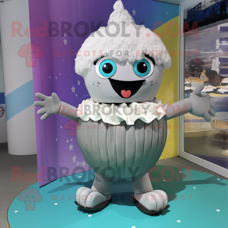 Silver Cupcake mascot costume character dressed with a Swimwear and Shoe clips