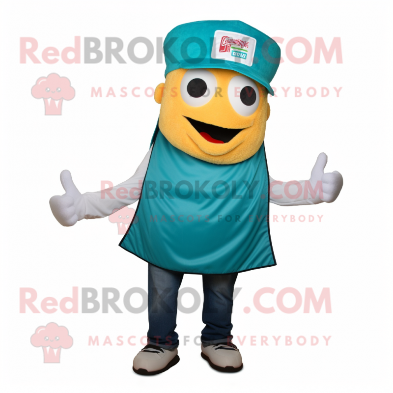 Teal Enchiladas mascot costume character dressed with a Polo Shirt and Beanies