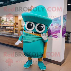 Teal Enchiladas mascot costume character dressed with a Polo Shirt and Beanies