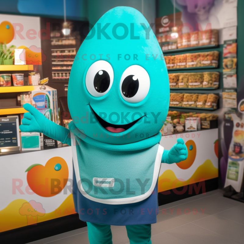 Teal Enchiladas mascot costume character dressed with a Polo Shirt and Beanies Teal Enchiladas mascot costume character dressed with a Polo Shirt and Beanies