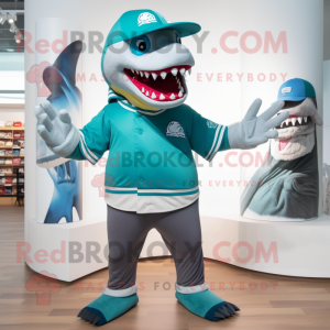 Blågrøn Megalodon maskot...