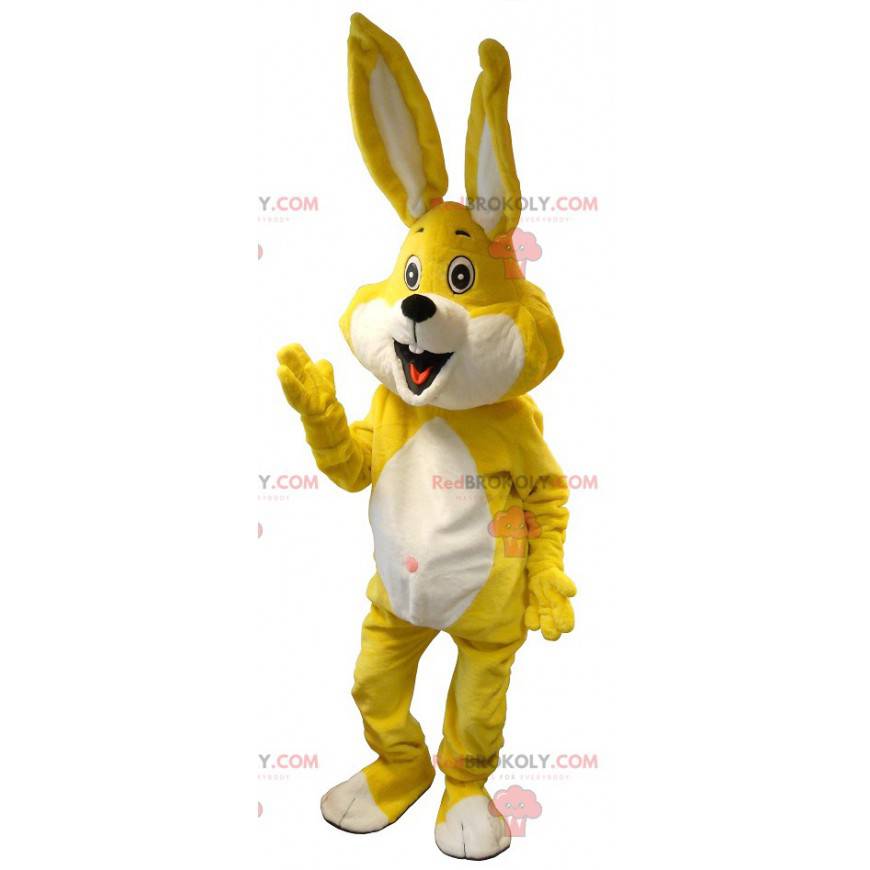 Mascotte de lapin blanc et jaune géant - Redbrokoly.com