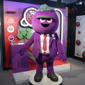 Purple Raspberry mascot costume character dressed with a Blazer and Shoe clips