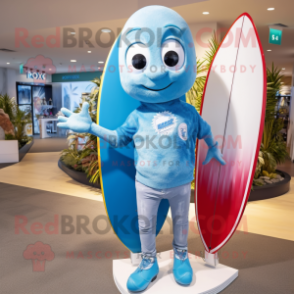 Sky Blue Surfboard mascot costume character dressed with a Boyfriend Jeans and Keychains