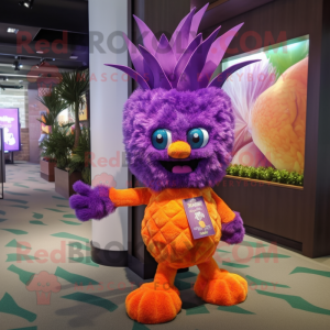 Purple Pineapple mascot costume character dressed with a Shorts and Hair clips