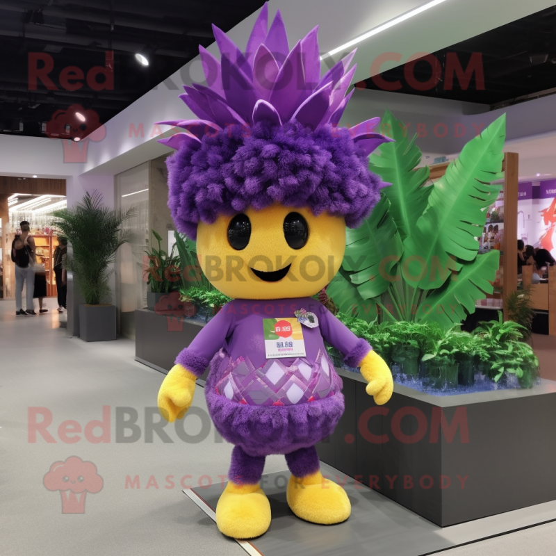 Purple Pineapple mascot costume character dressed with a Shorts and Hair clips Purple Pineapple mascot costume character dressed with a Shorts and Hair clips