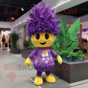 Purple Pineapple mascot costume character dressed with a Shorts and Hair clips