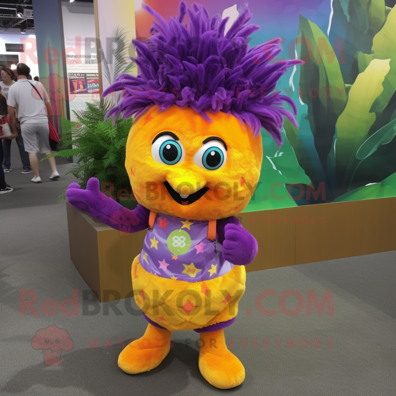 Purple Pineapple mascot costume character dressed with a Shorts and Hair clips