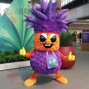 Purple Pineapple mascot costume character dressed with a Shorts and Hair clips