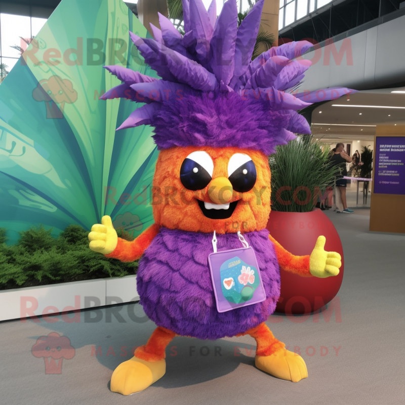 Purple Pineapple mascot costume character dressed with a Shorts and Hair clips