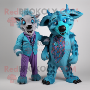 Cyan Hyena maskot kostym...